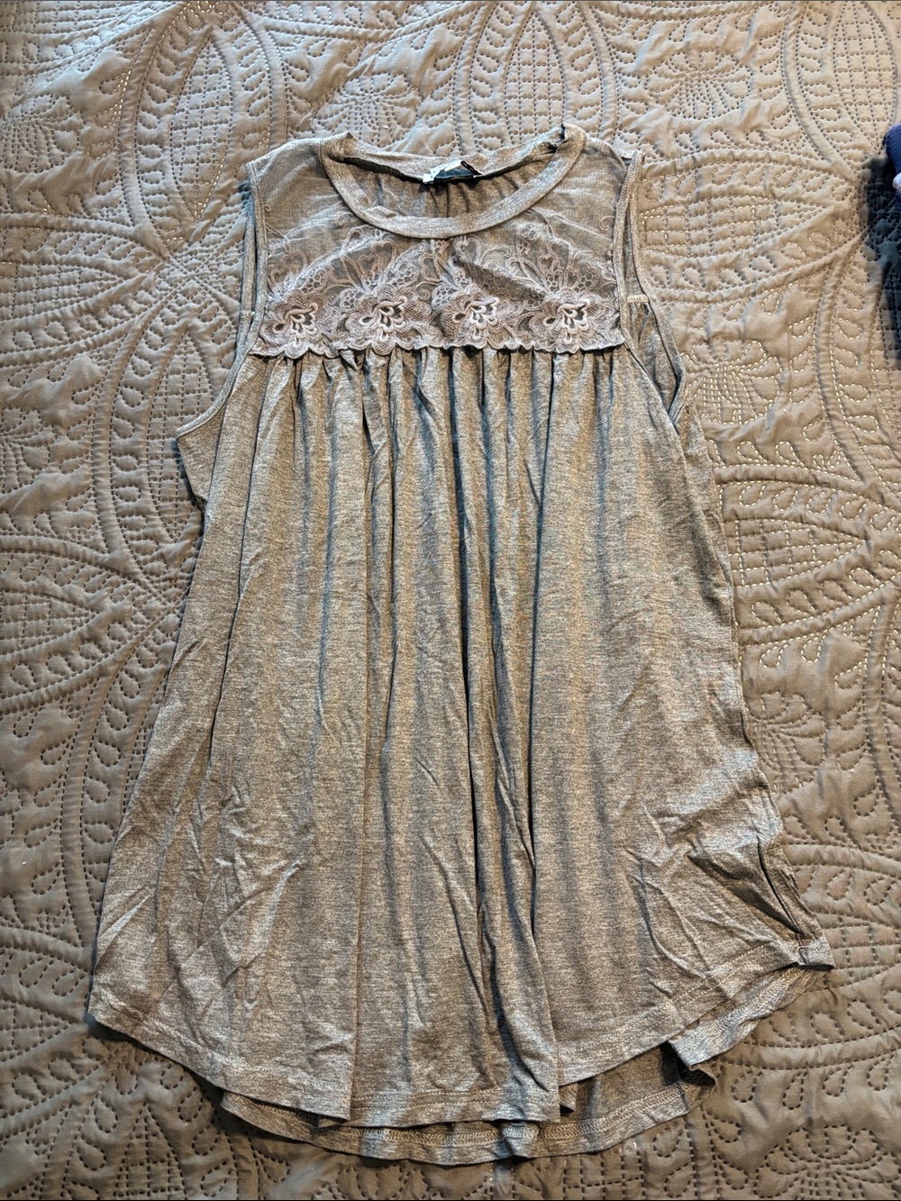 3/$15 gray tank with lace detail neckline